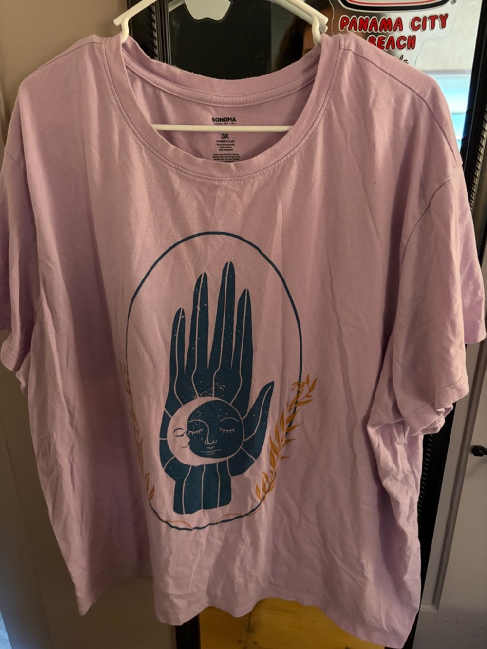 Sonoma Lavender Tee with Navy Celestial Hand and Gold Laurel